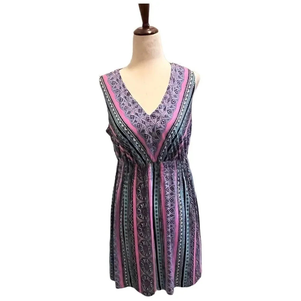 Soma Aqua Raspberry Patterned Small Sleeveless Vn… - image 1